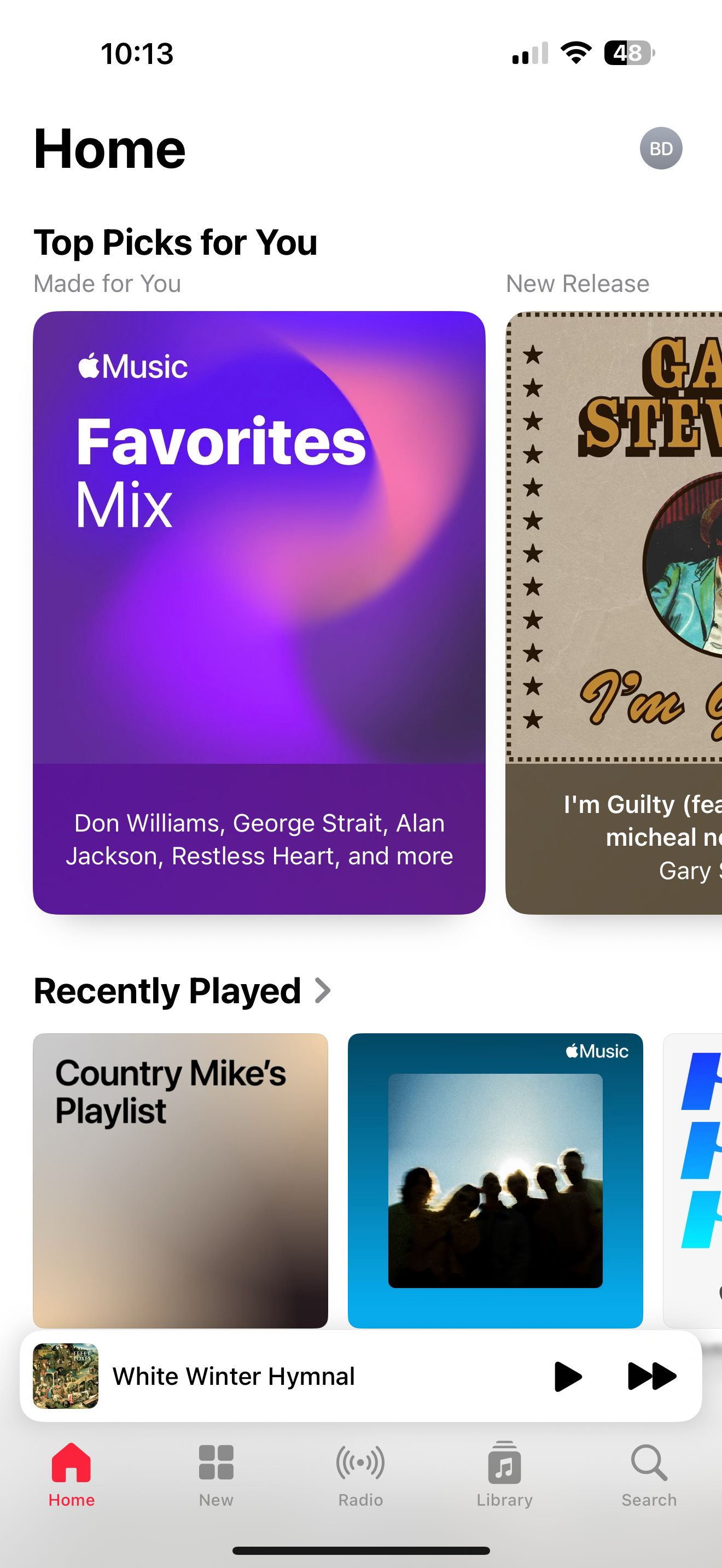 Главная вкладка Apple Music.