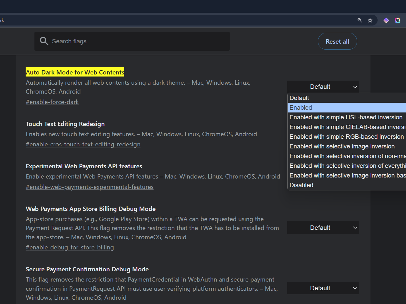 Experimental Chrome functions presenting forced options the motor auto for web content.
