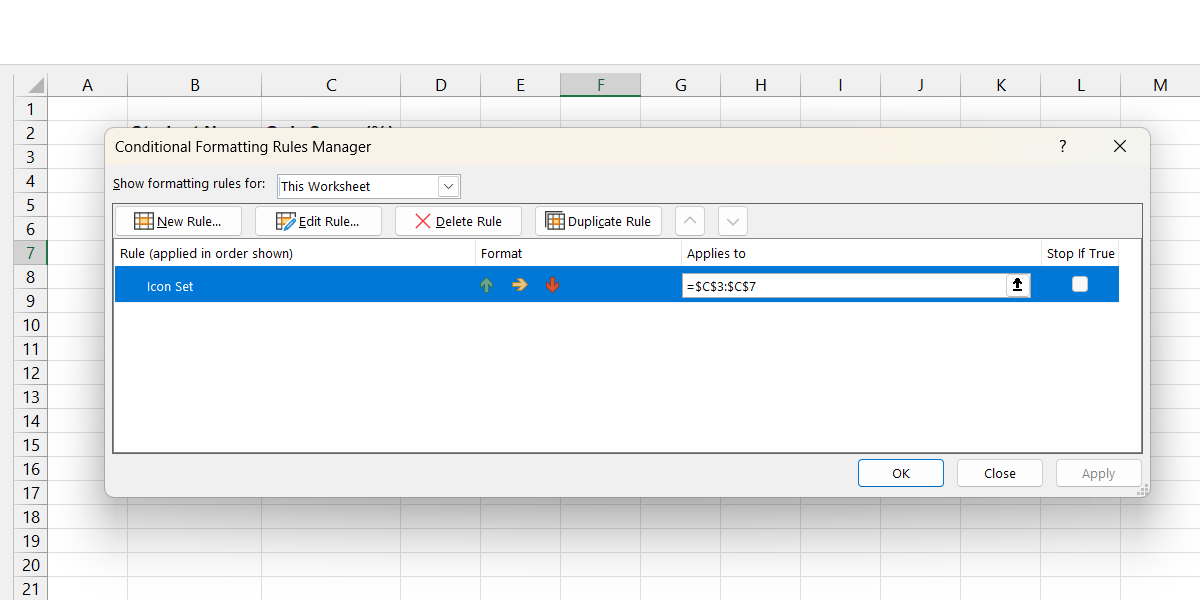 O gerente de regras de formatação condicional no Excel.