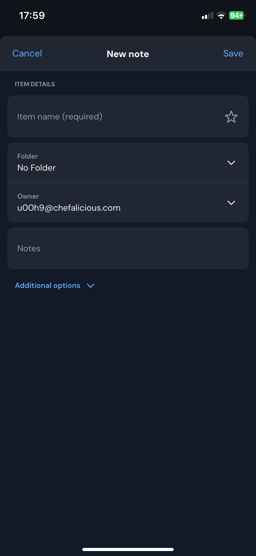 ایجاد یک یادداشت امن در Bitwarden