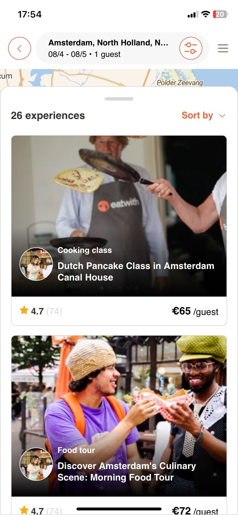 Варианты мероприятий в приложении Eatwith
