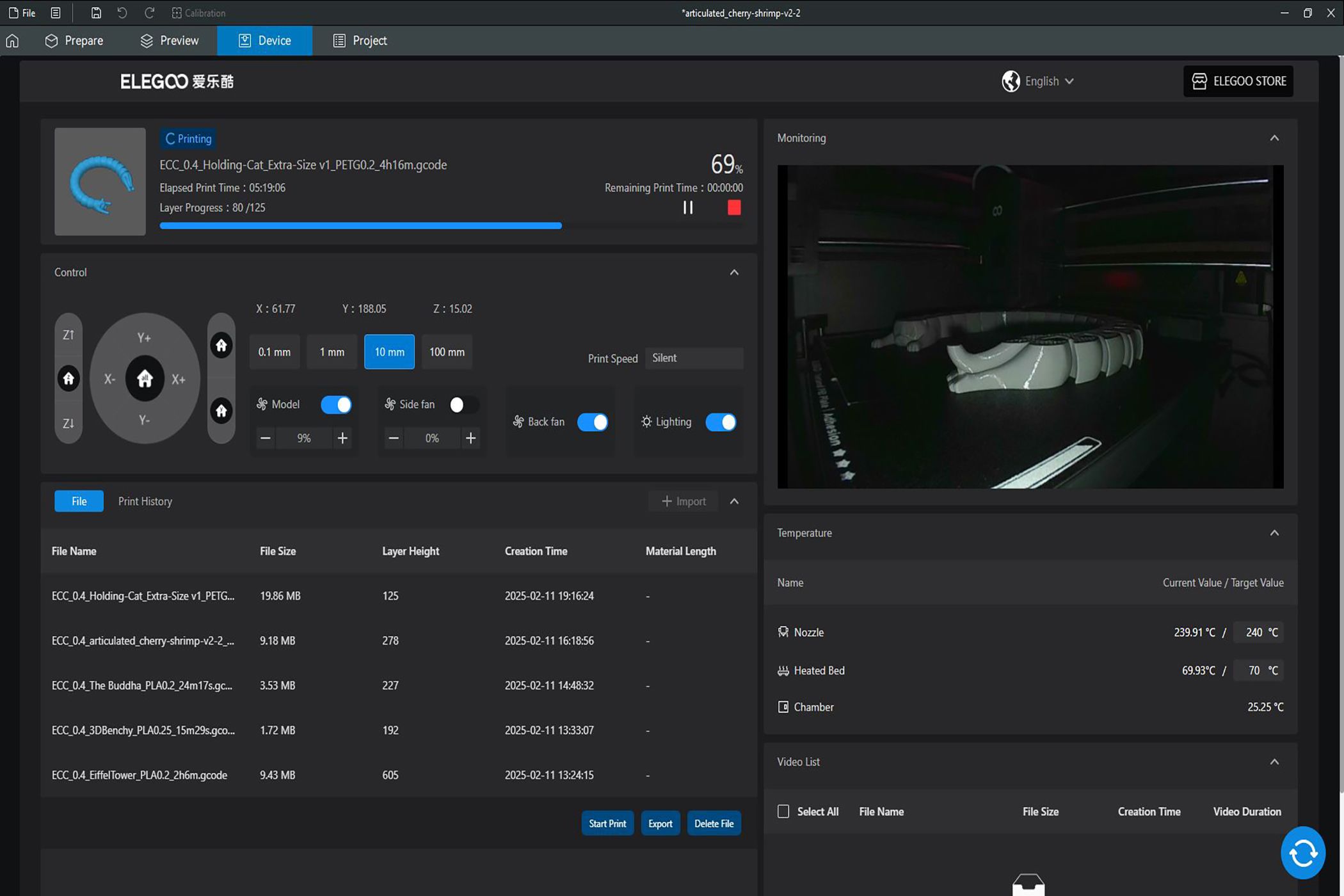 Elegoo Slicer printing progress monitoring