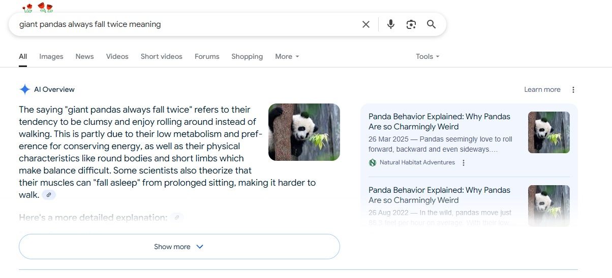 giant pandas always fall twice ai hallucination example.