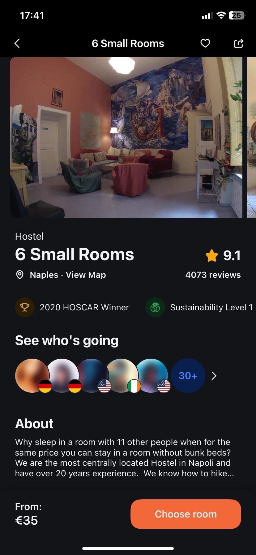 Страница просмотра комнат Hostelworld