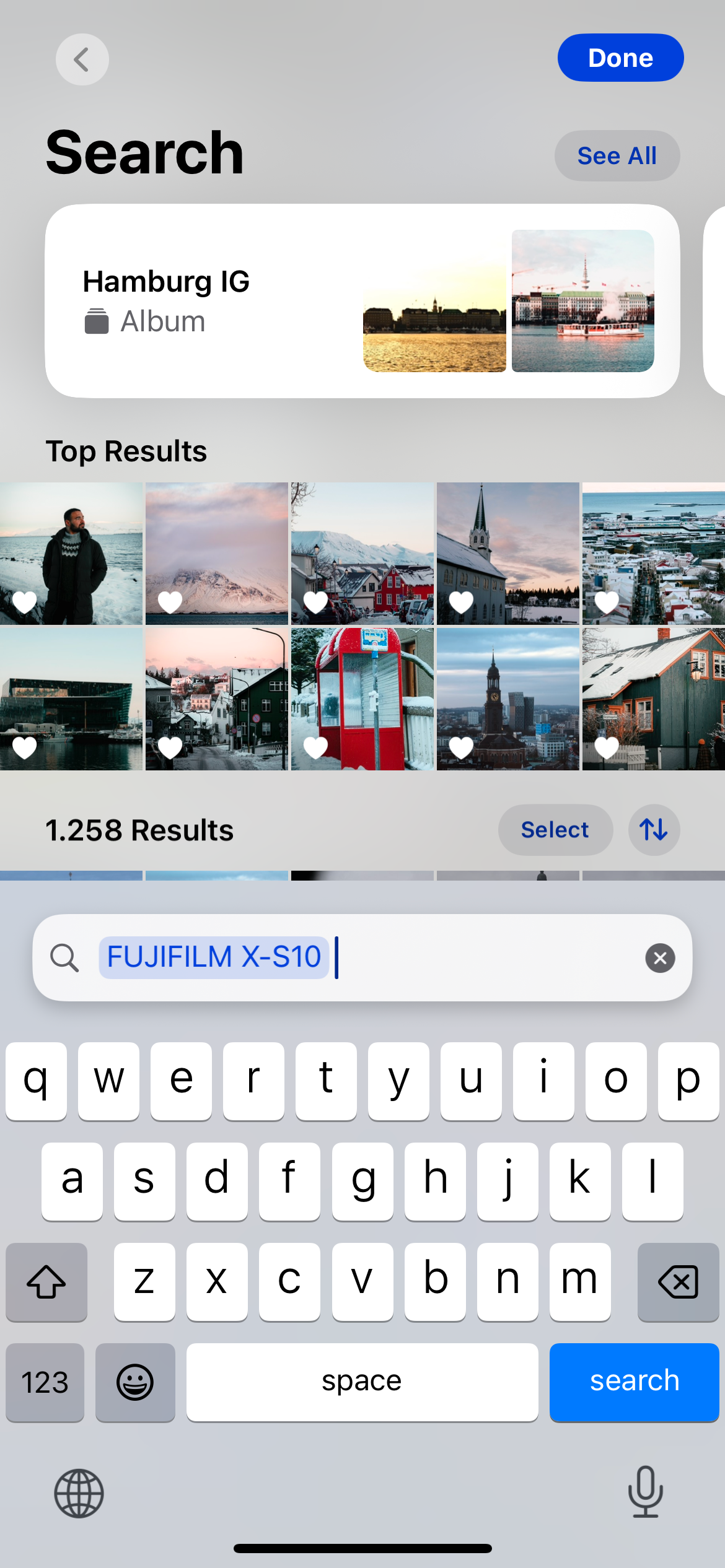 Looking for photos taken on a Fujifilm camera in the iPhone Photos app