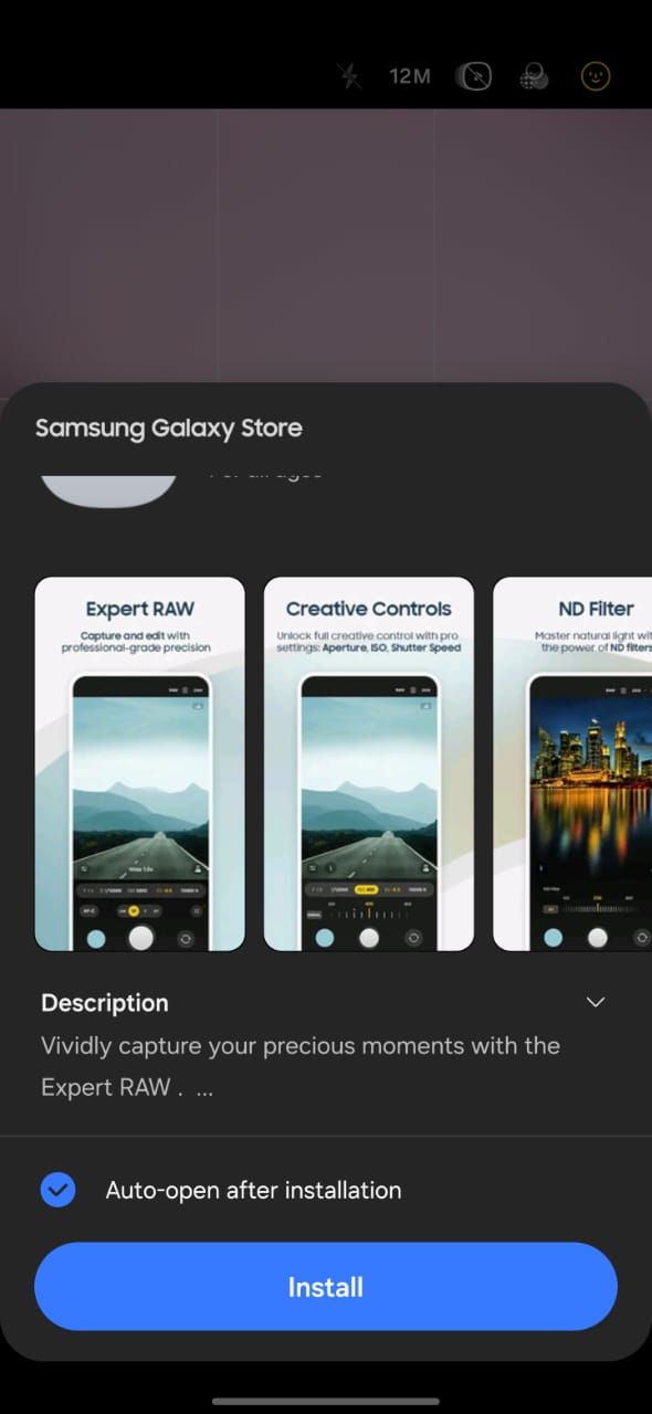 Установка Expert RAW из Galaxy Store