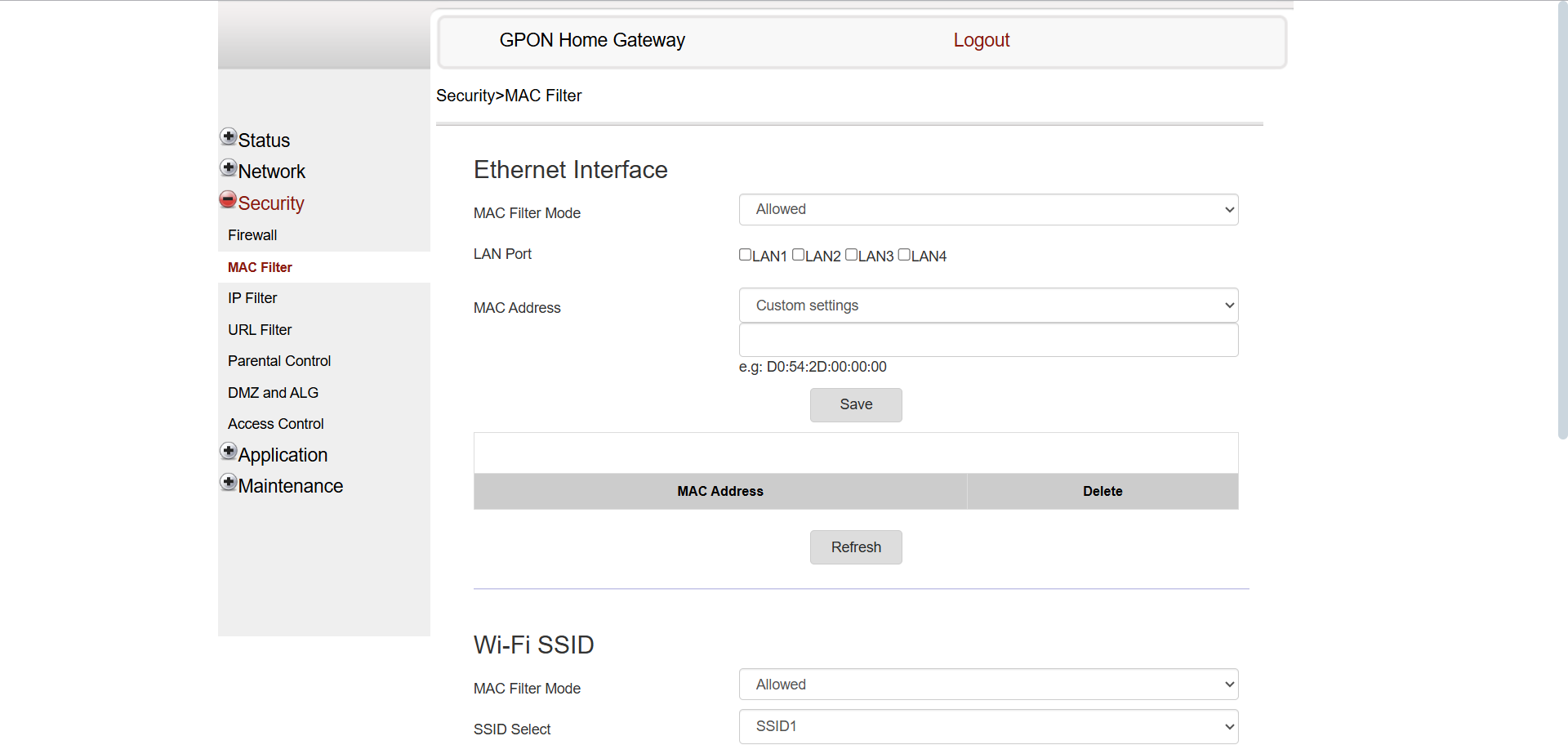 Navigating to MAC Filter in Router Dashboard