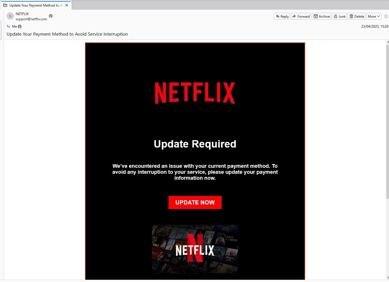 Example email netflix phishing.
