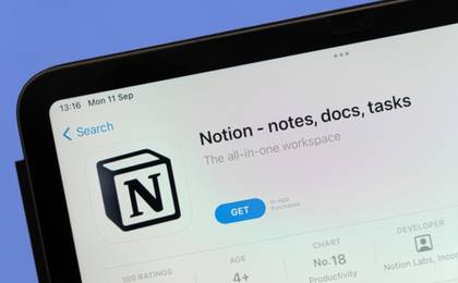 Notion app in the App Store on a tablet