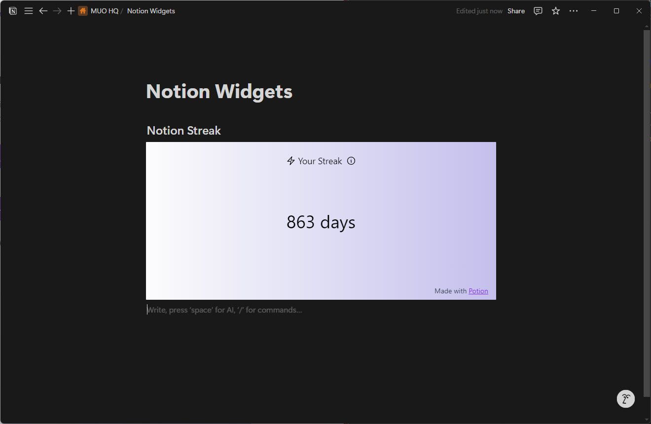 Widget of notion open