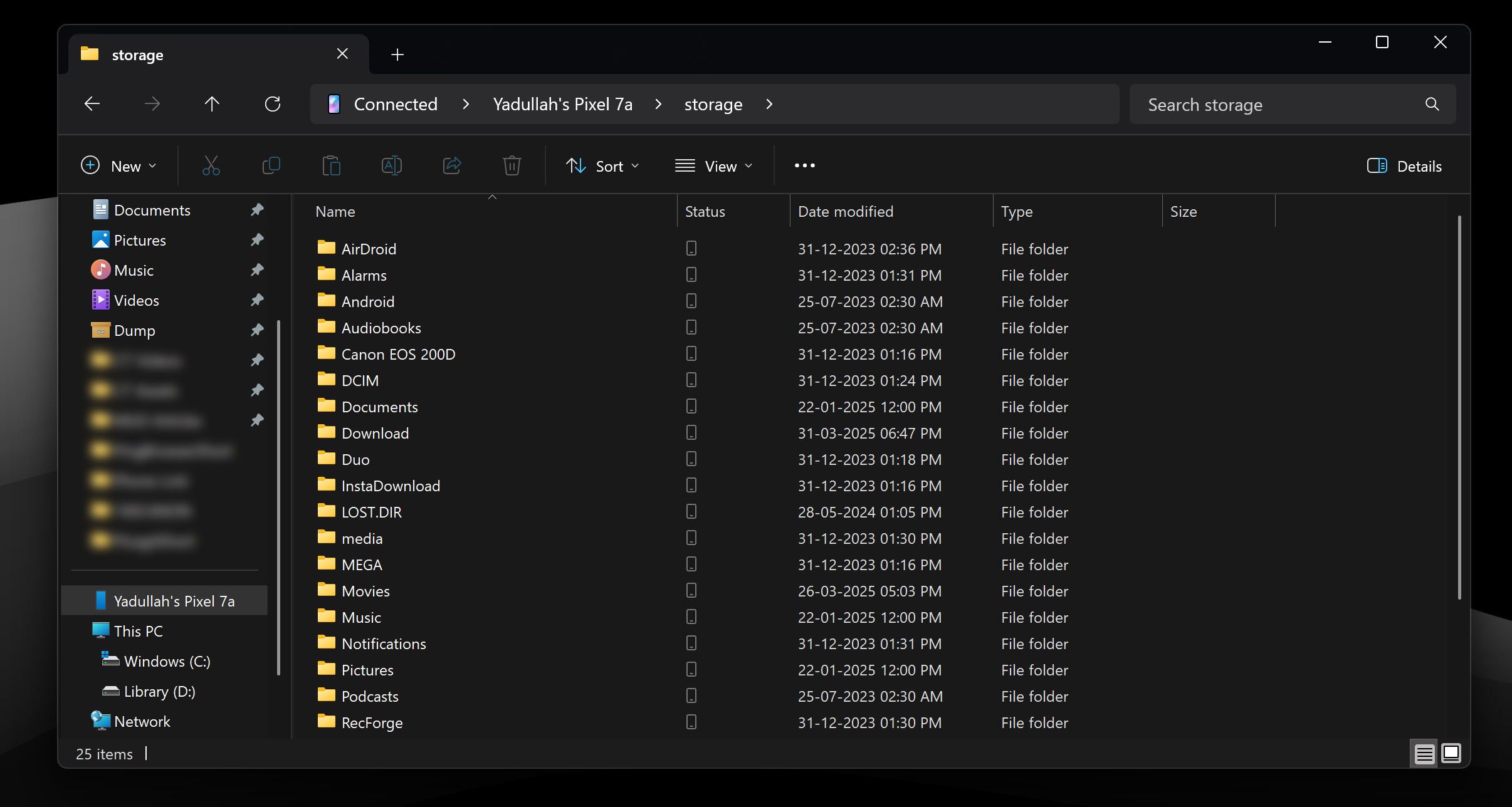 Connected phone storage in Windows Explorer