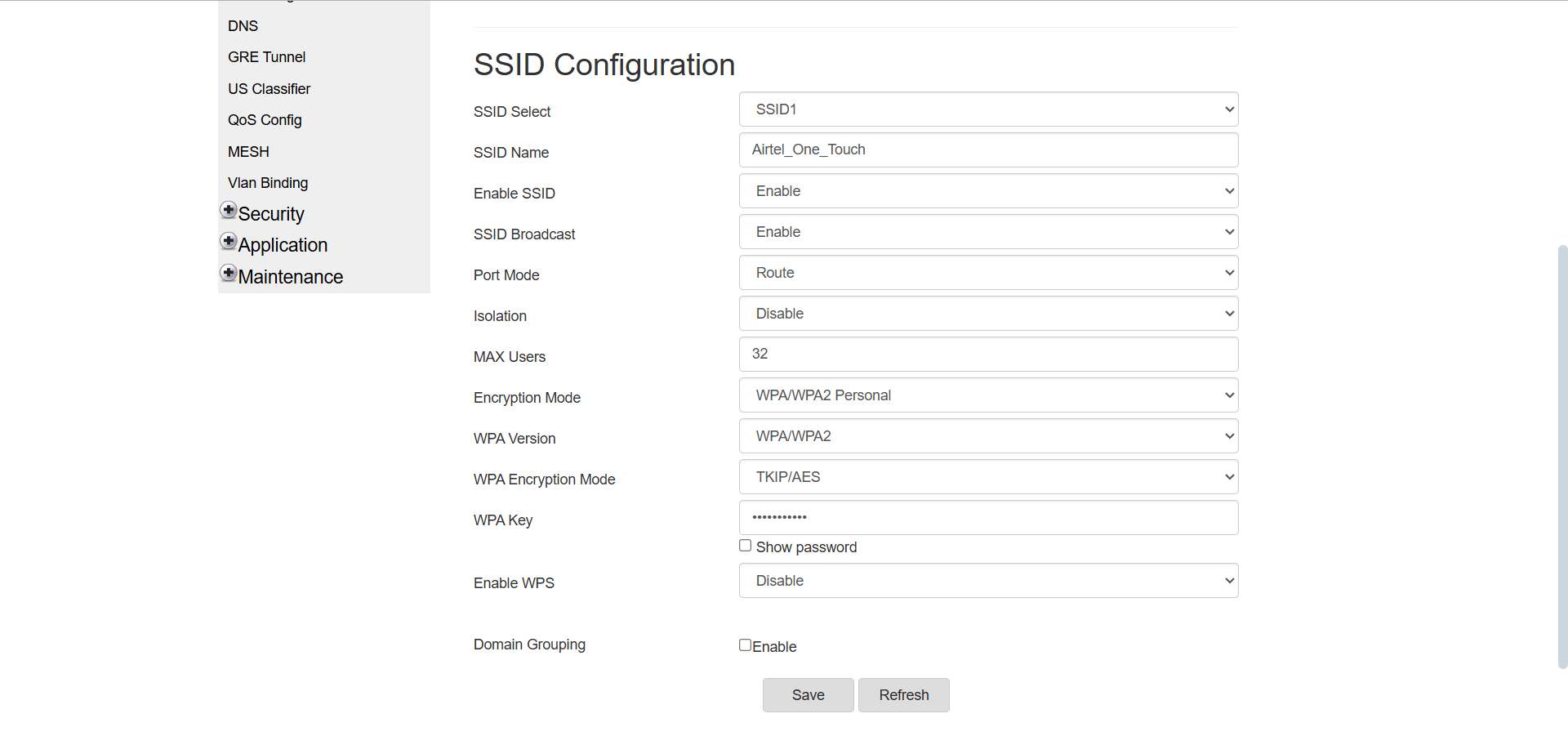 Setting up WPA2 security in router panel