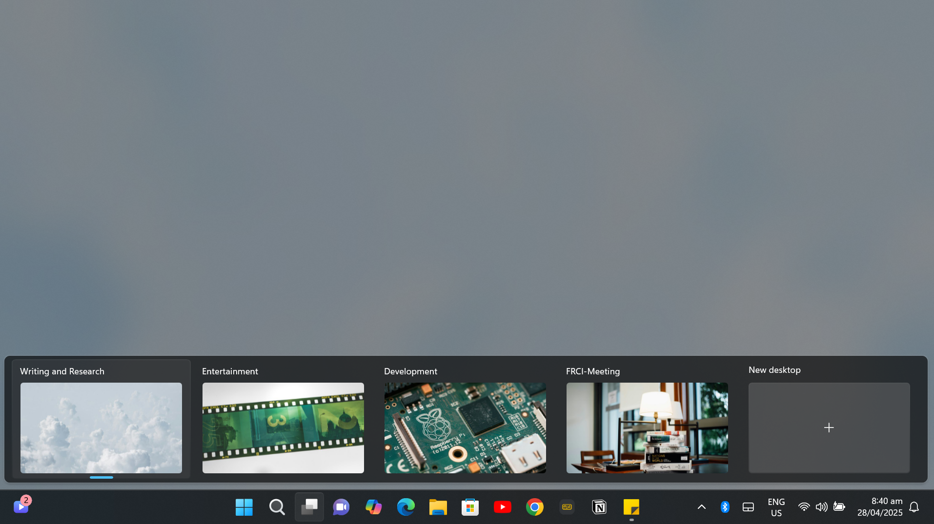 Creating different virtual desktops for tasks