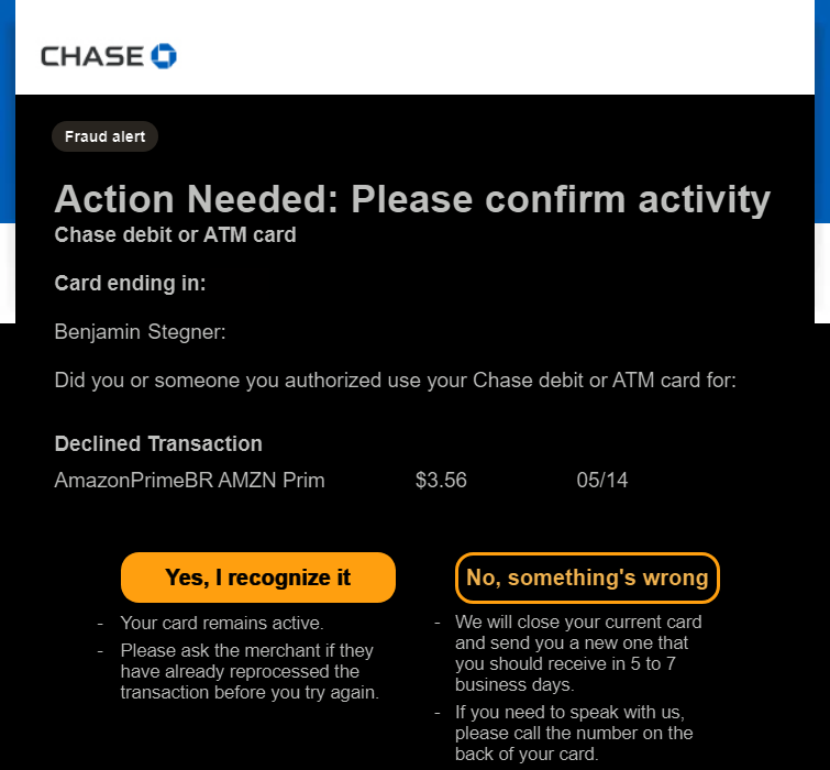 Chase Amazon Account Fraud Email
