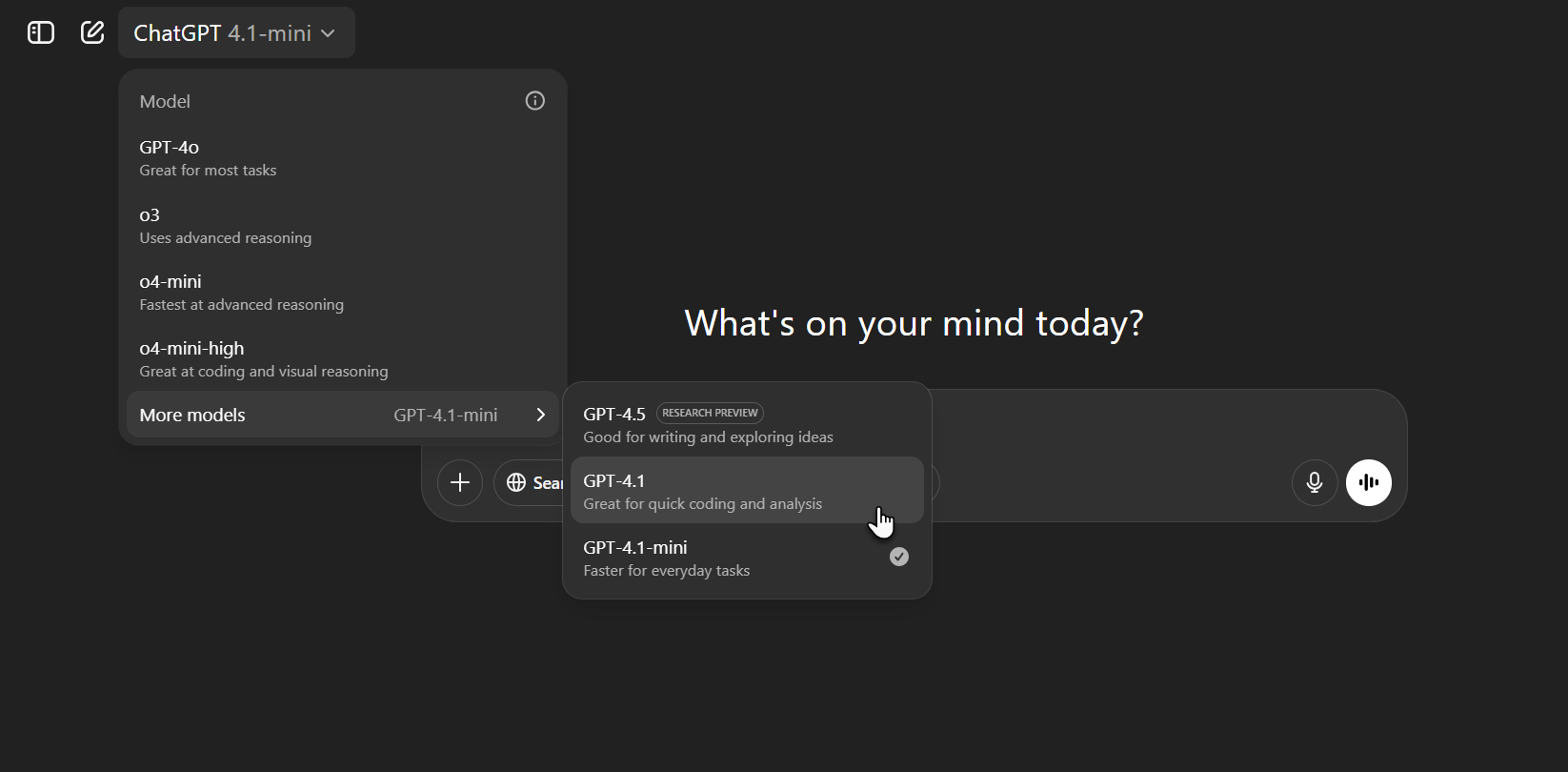 ChatGPT with update to GPT 4.1