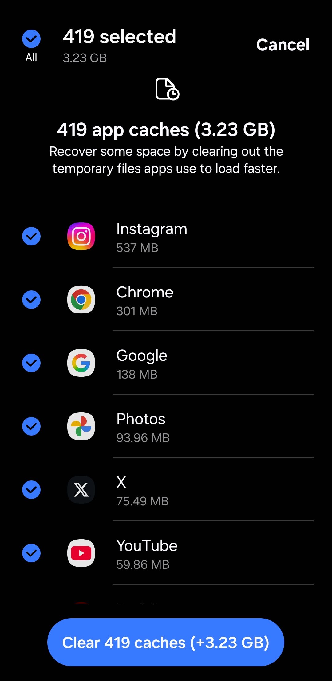 Clear app cache menu on Samsung phone