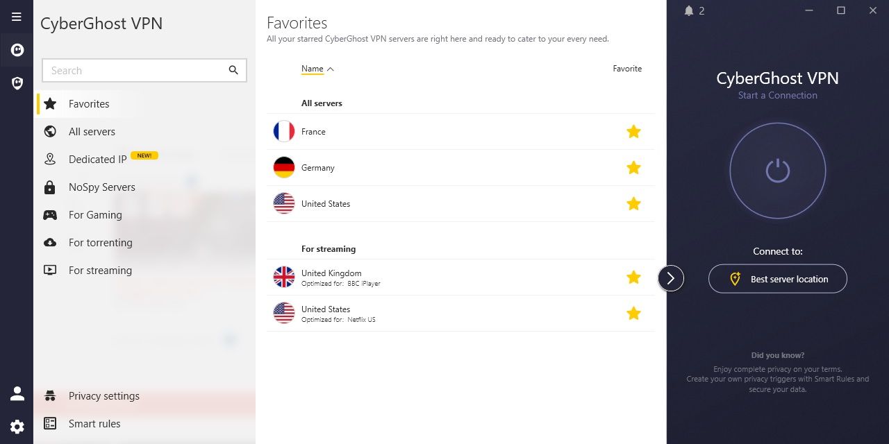 cyberghost 8 select vpn location.