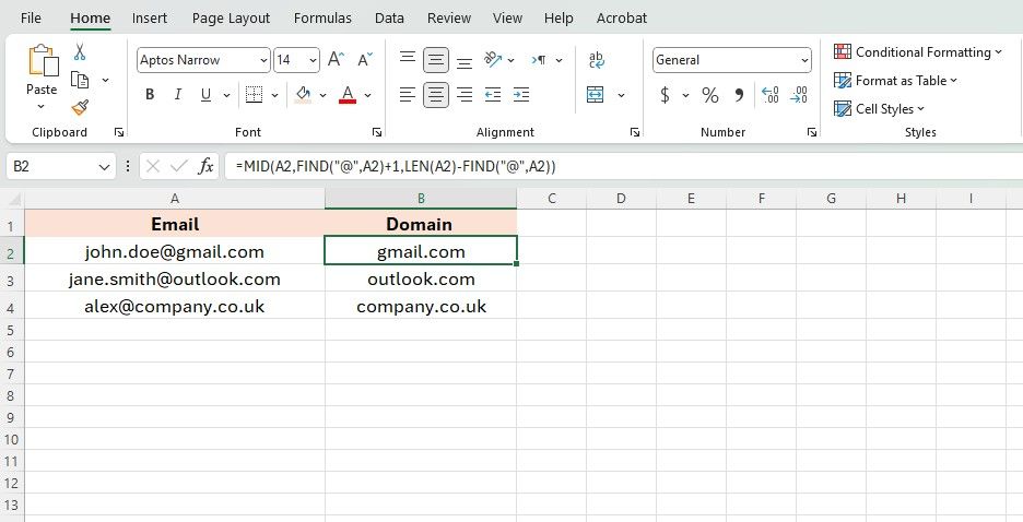 Extraindo domínios de email no Excel