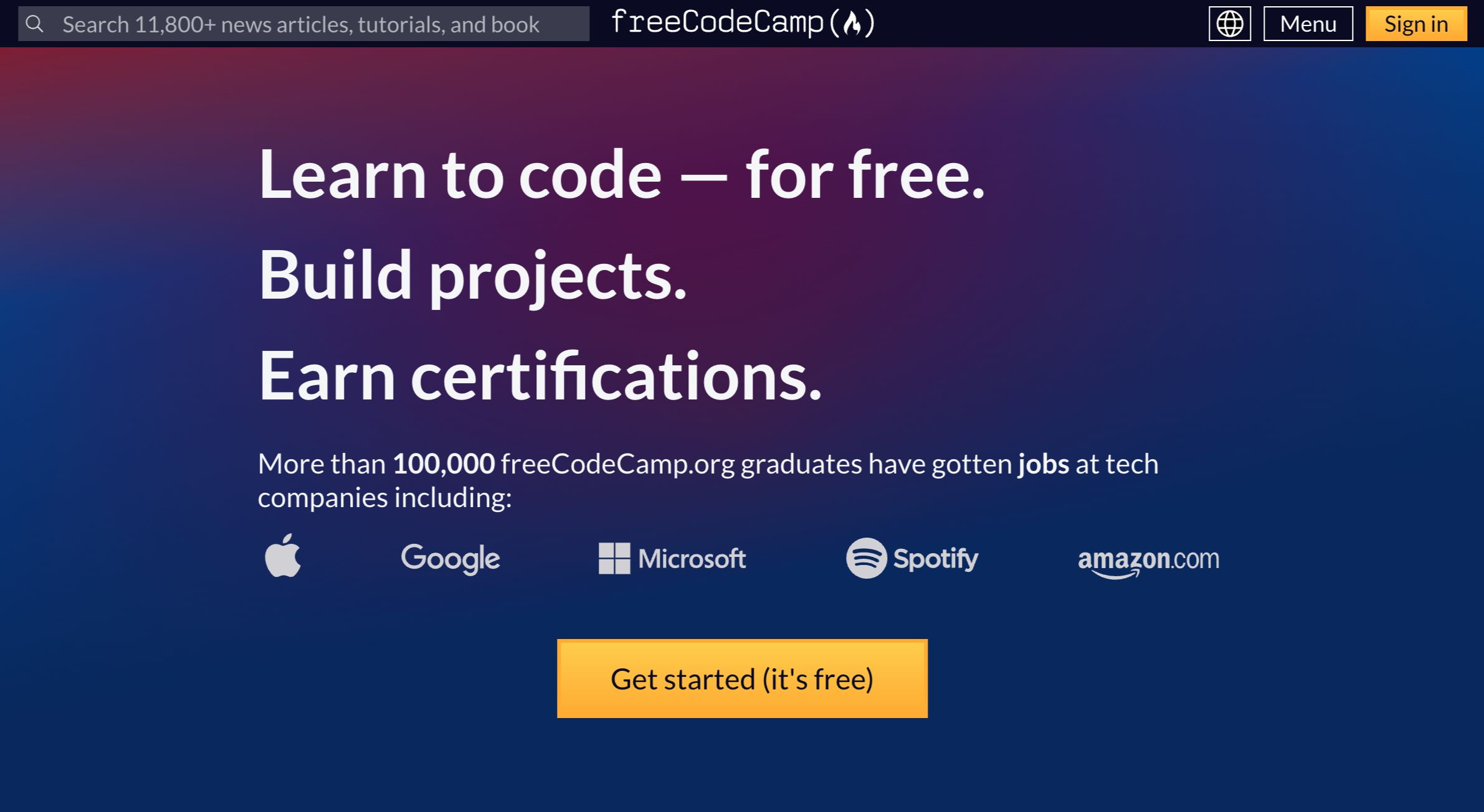 freeCodeCamp website teaching programming