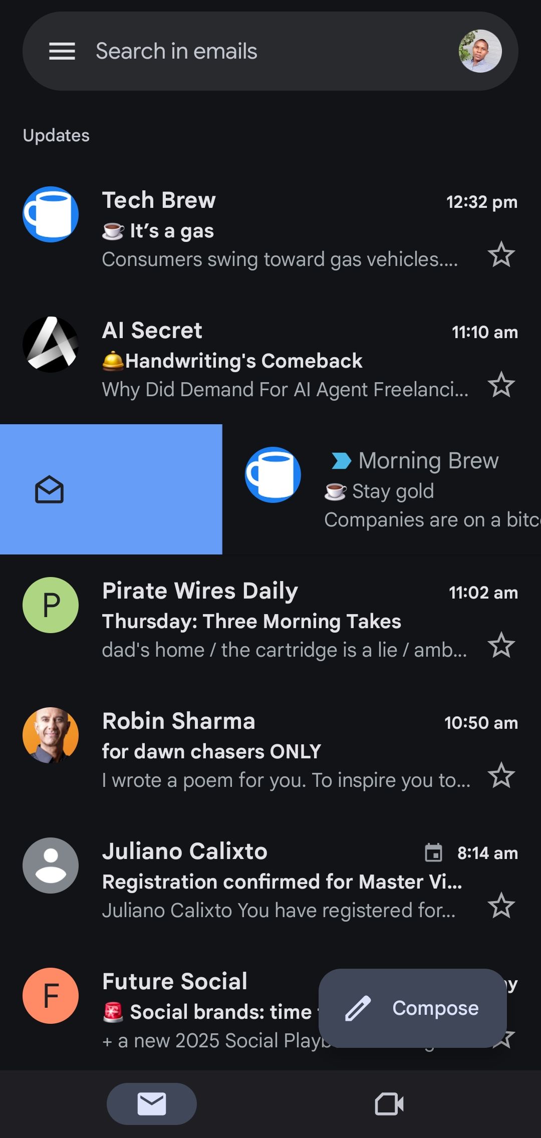 Left swipe action on gmail