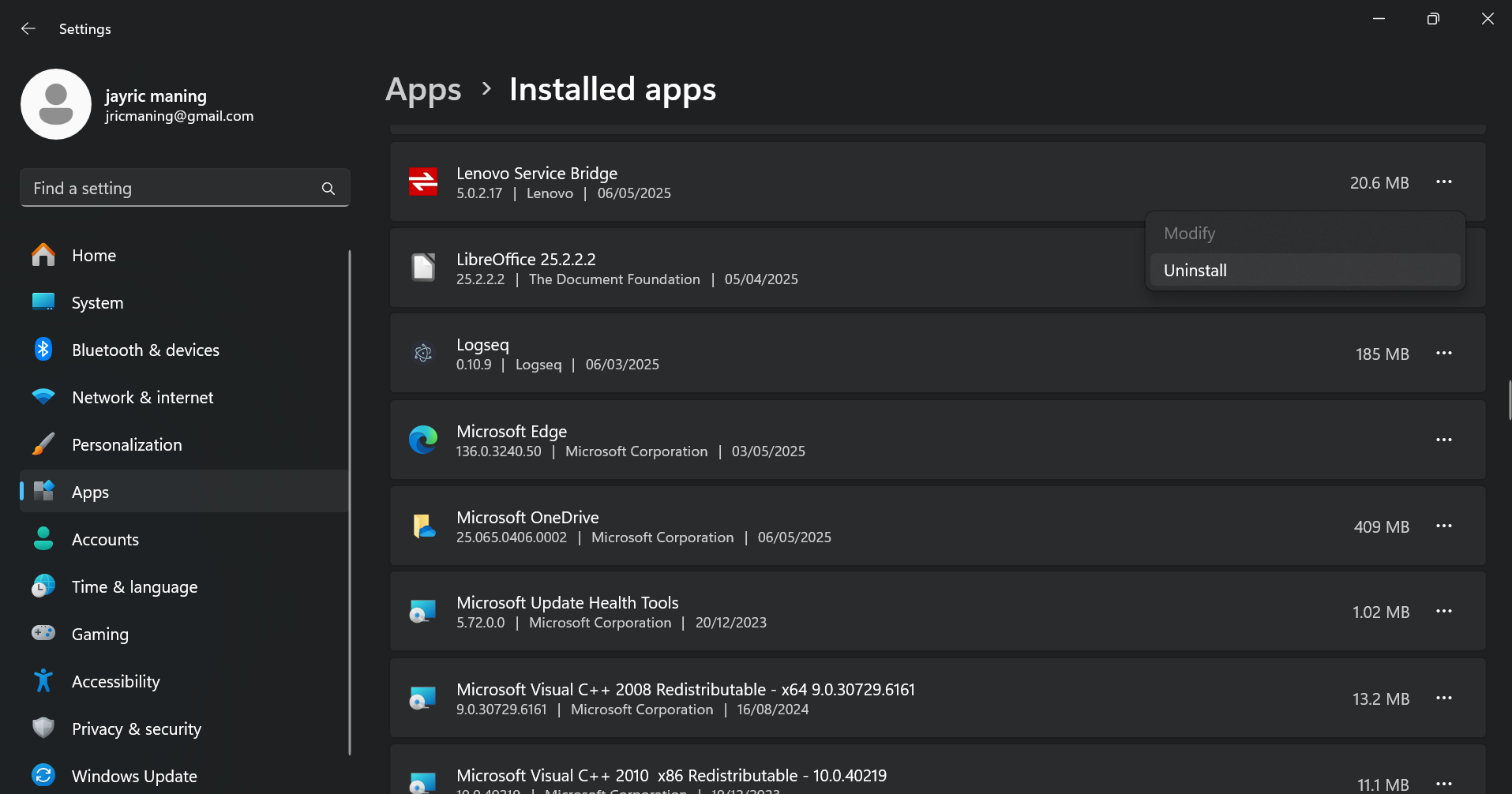 Manually uninstalling apps on Windows