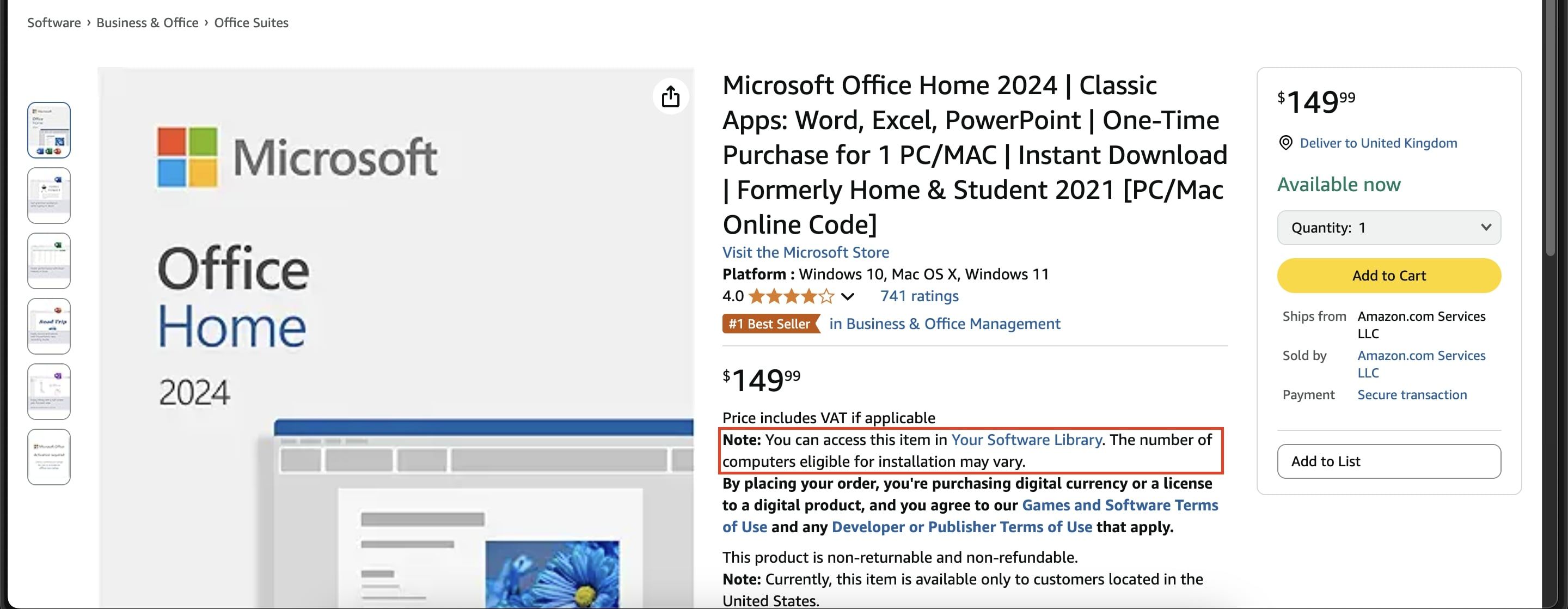 Microsoft Office Software Page on Amazon