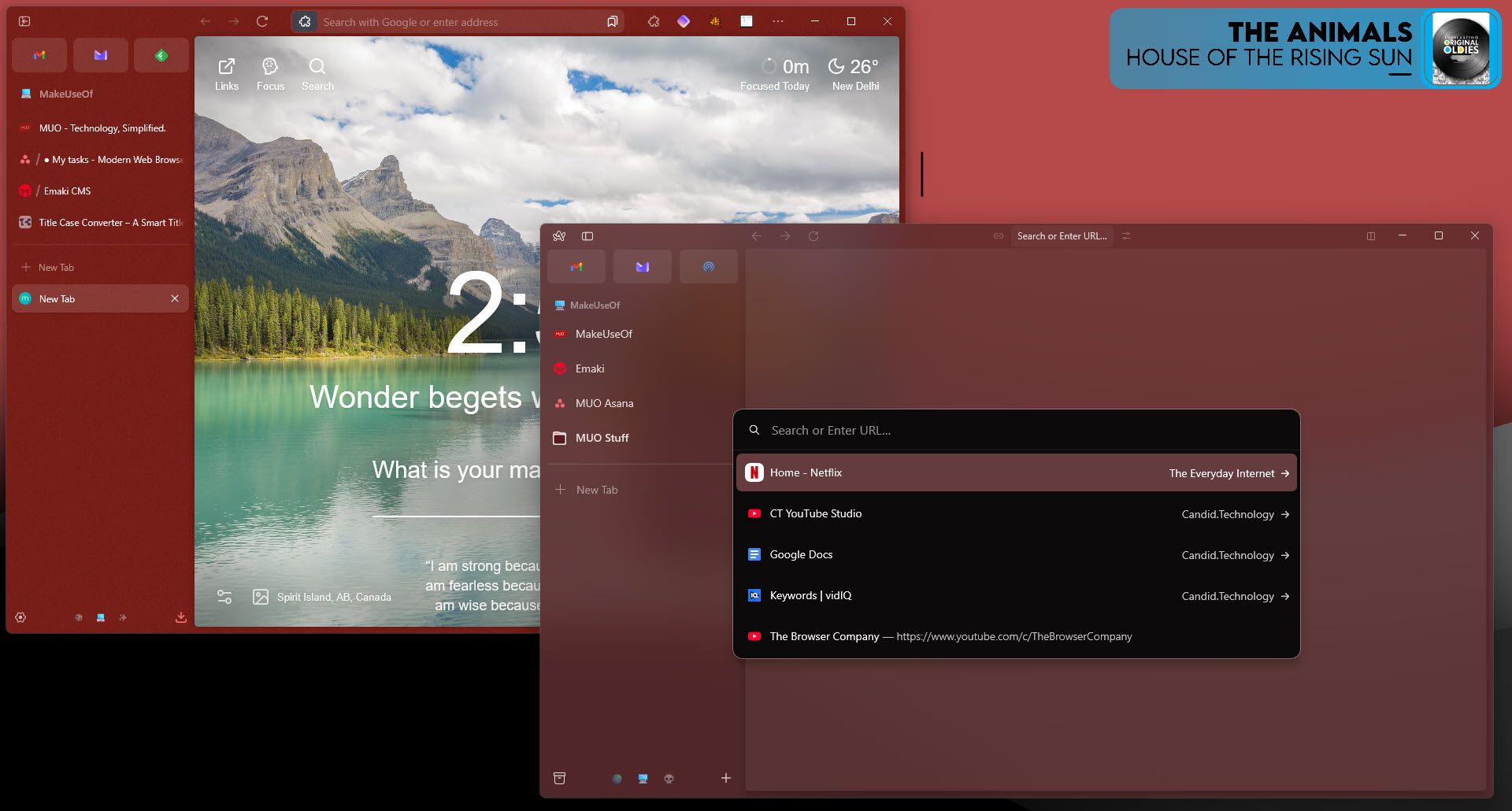 New tab pages in Zen and Arc browser