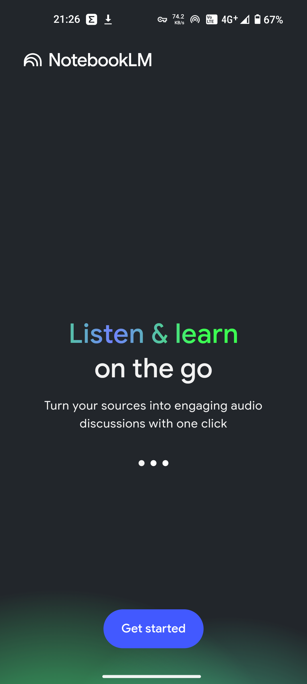 Стартовая страница NotebookLM на Android