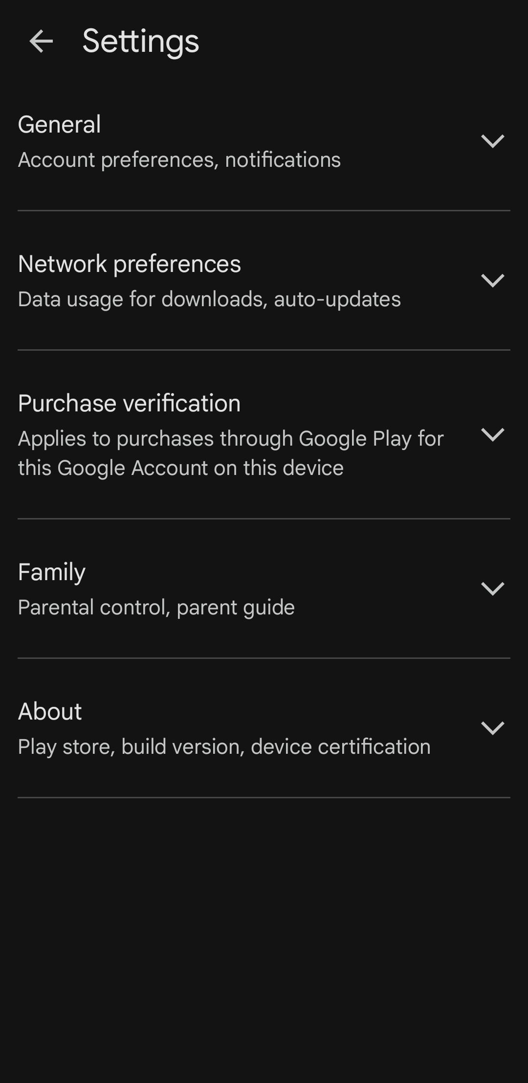Play Store settings menu on Samsung Galaxy phone