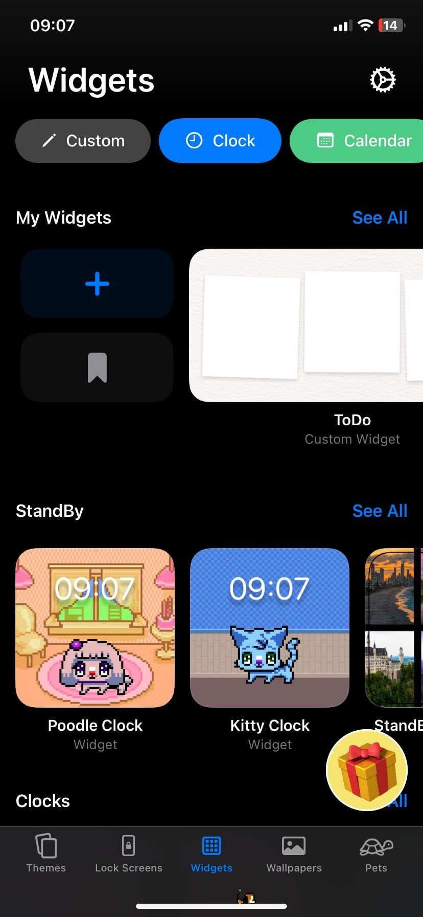 Вкладка виджетов в приложении ScreenKit