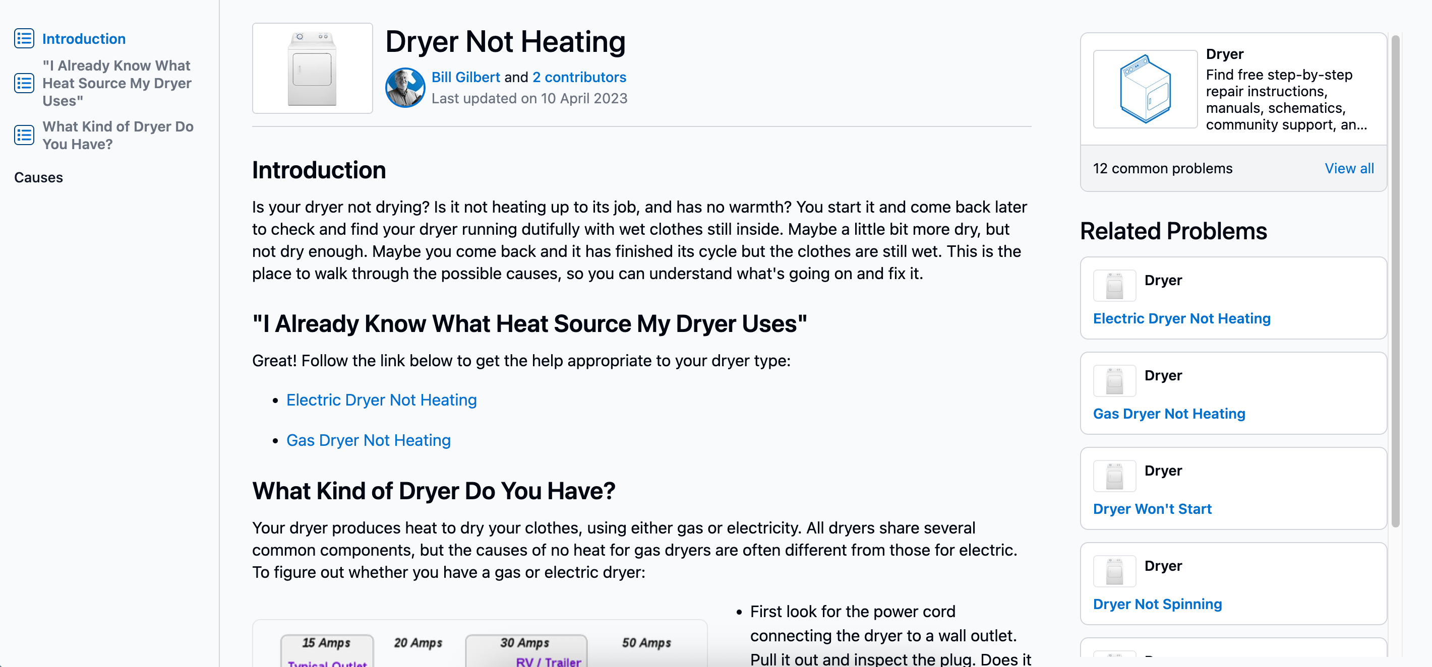 A page on the iFixIt website showing how to repair a dryer