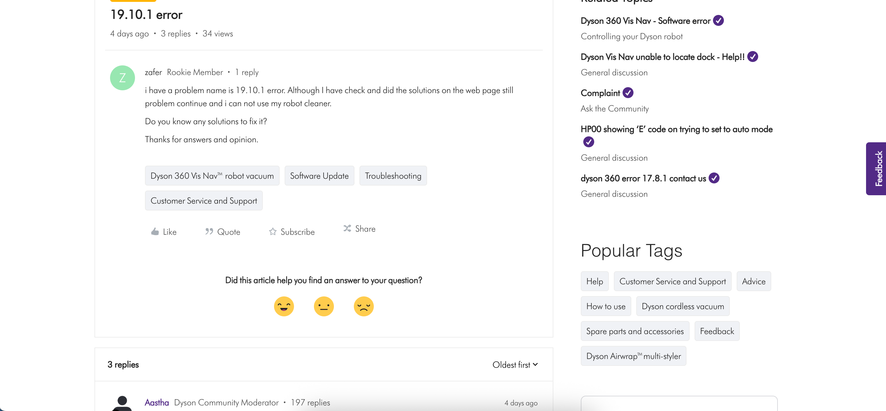 A post in the Dyson community forum 