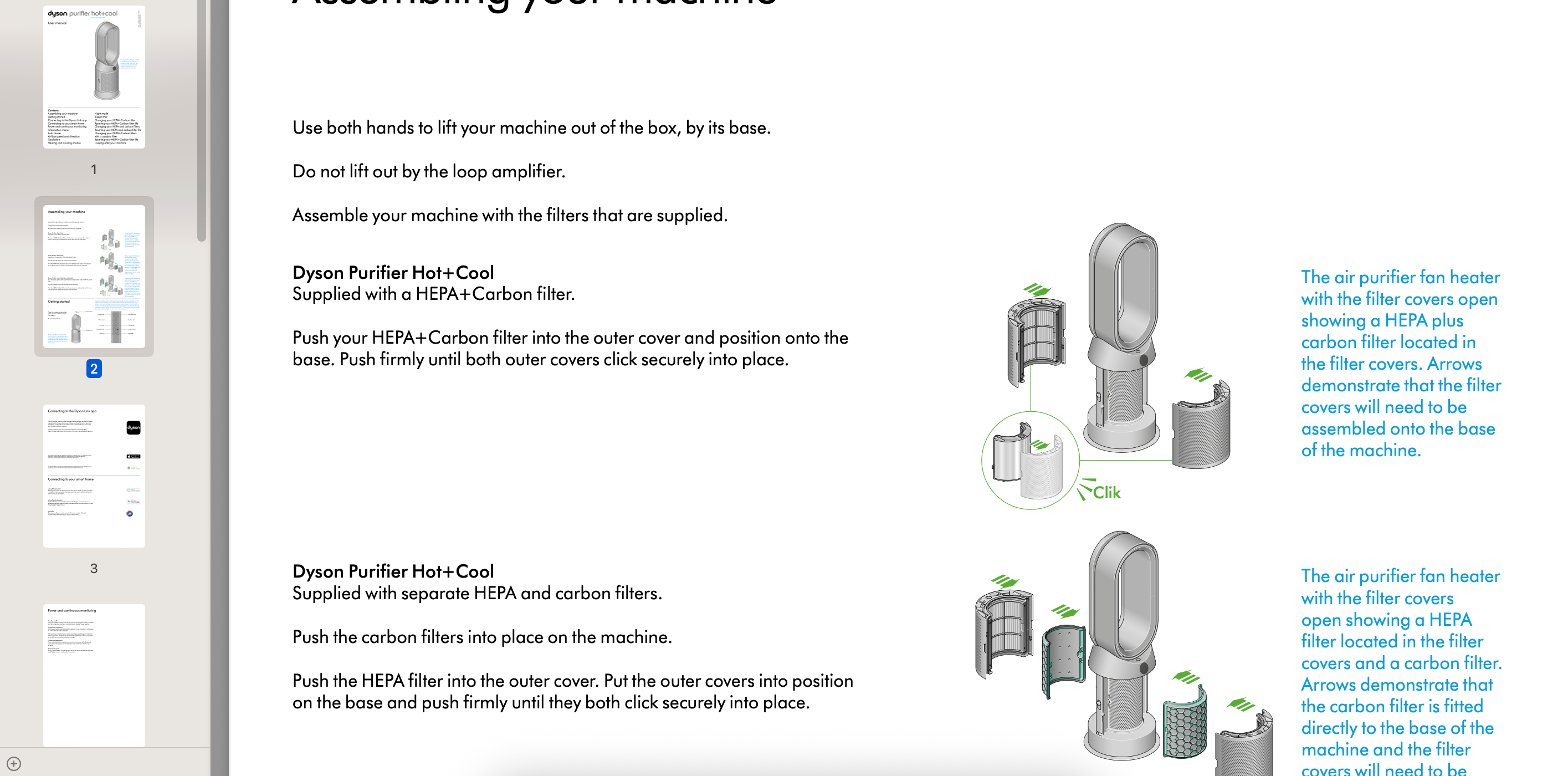 An air purifier manual for Dyson
