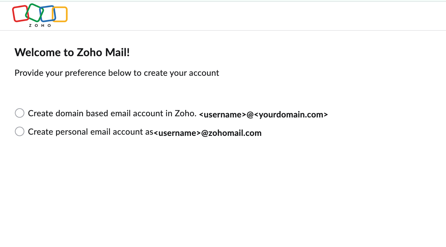 Creating an account on Zoho Mail