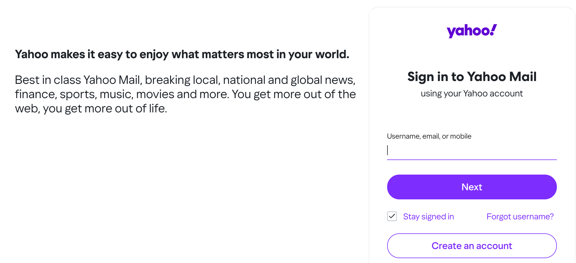Signing into Yahoo Mail account