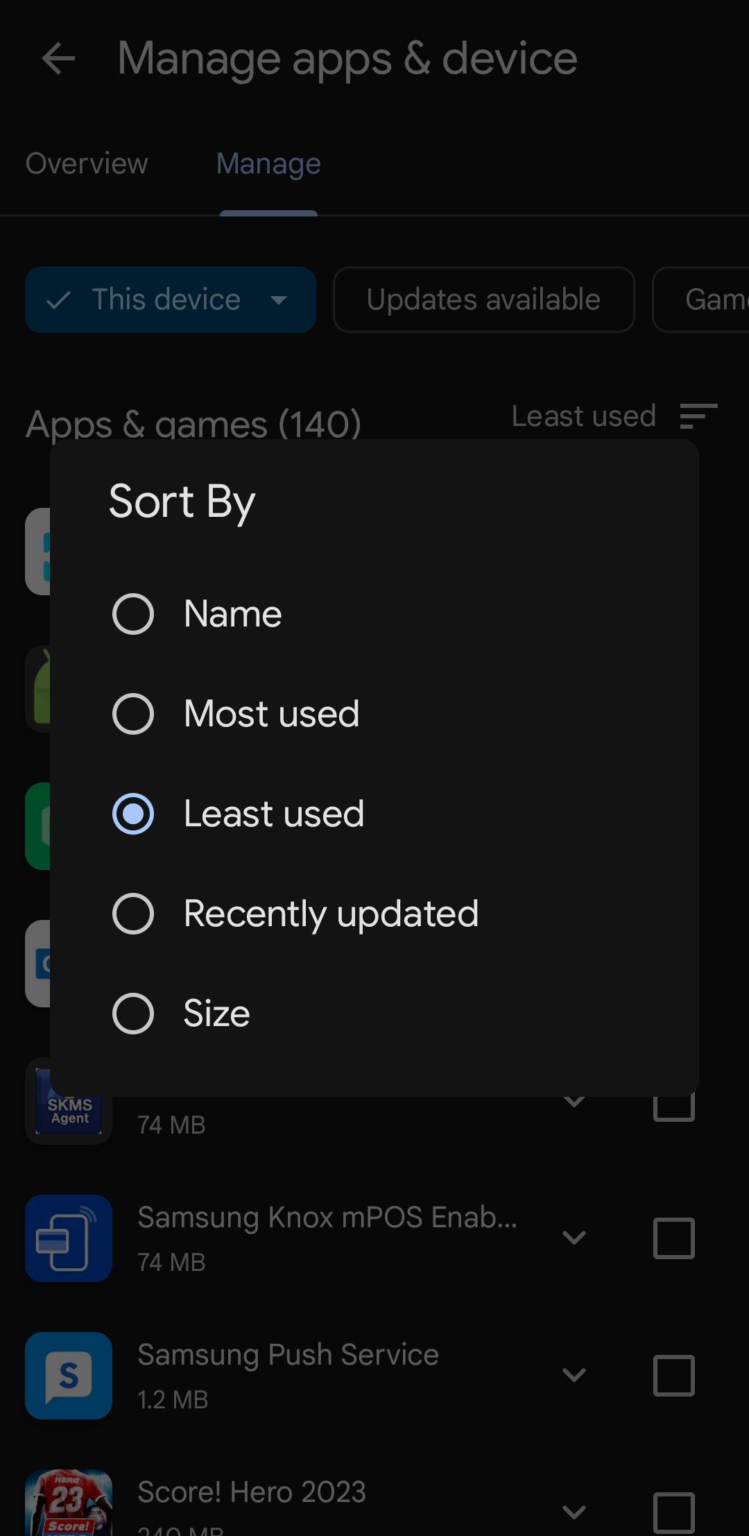 Sort apps in Google Play Store