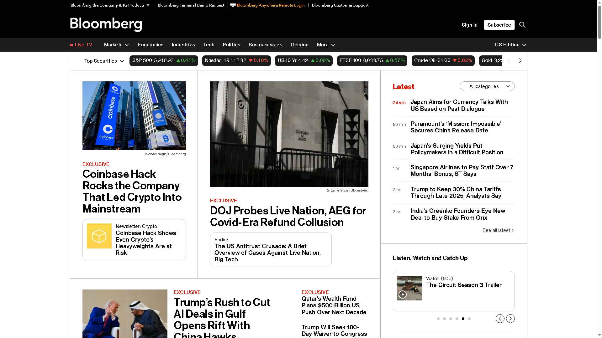 Bloomberg website frontpage