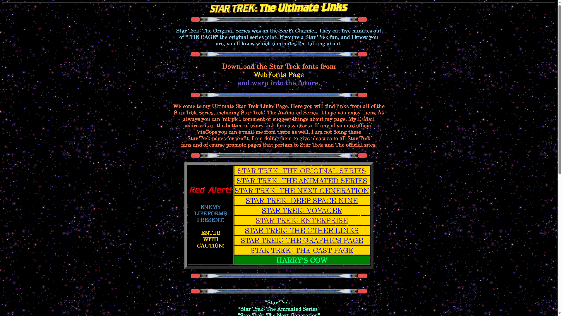Star's frontpage trek the ultimate link website