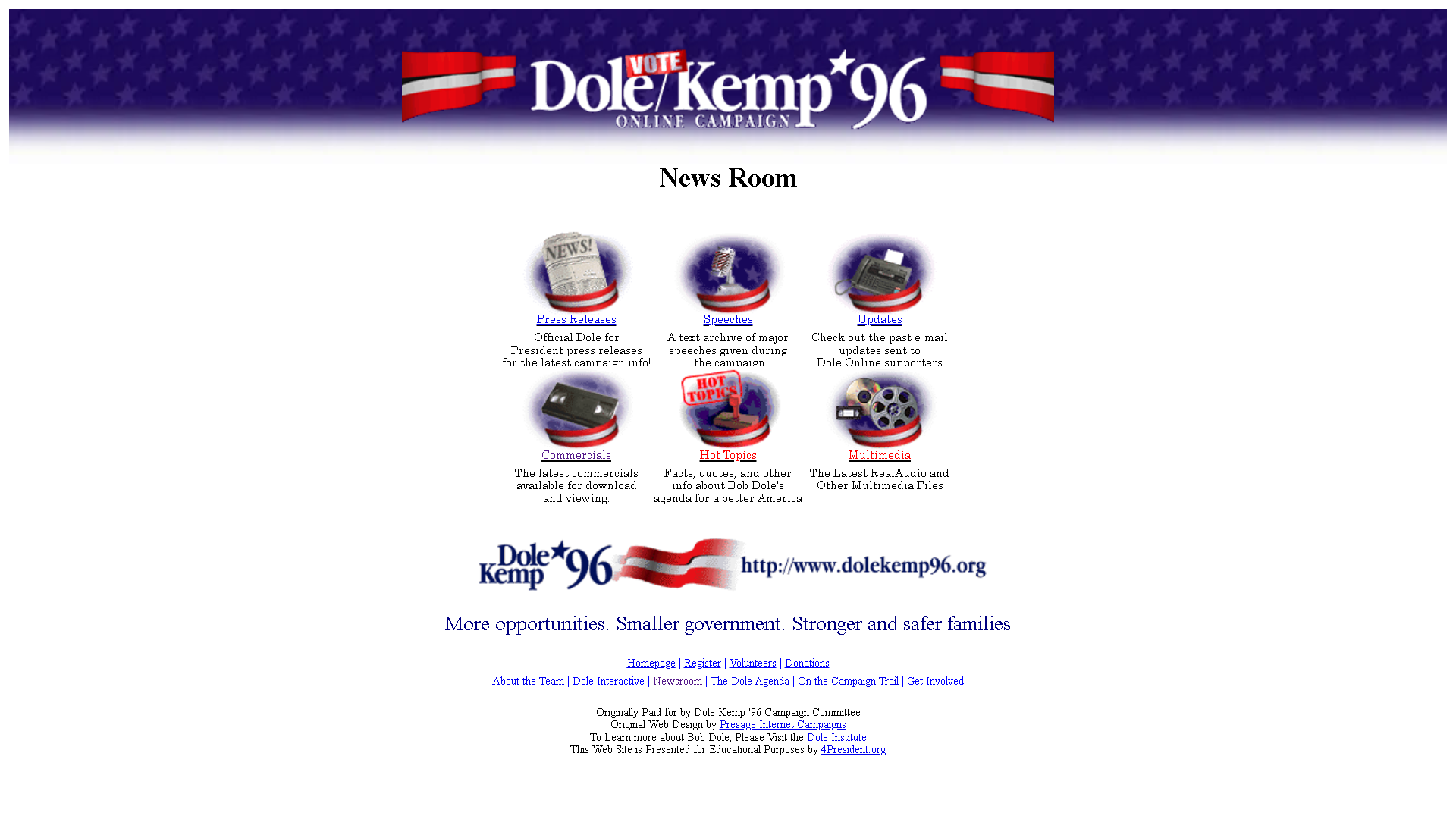 Dole and Camp Presidential Campaign Site