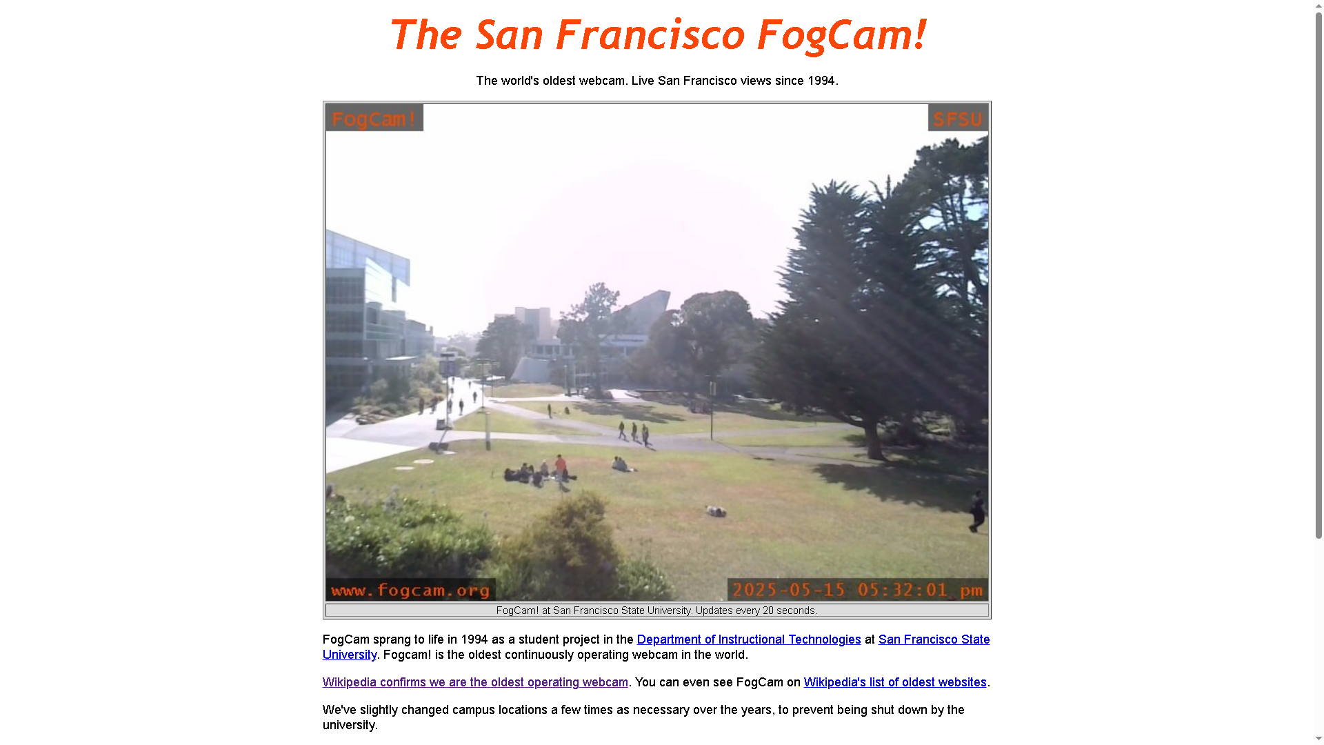 San Francisco Fogcam website frontpage