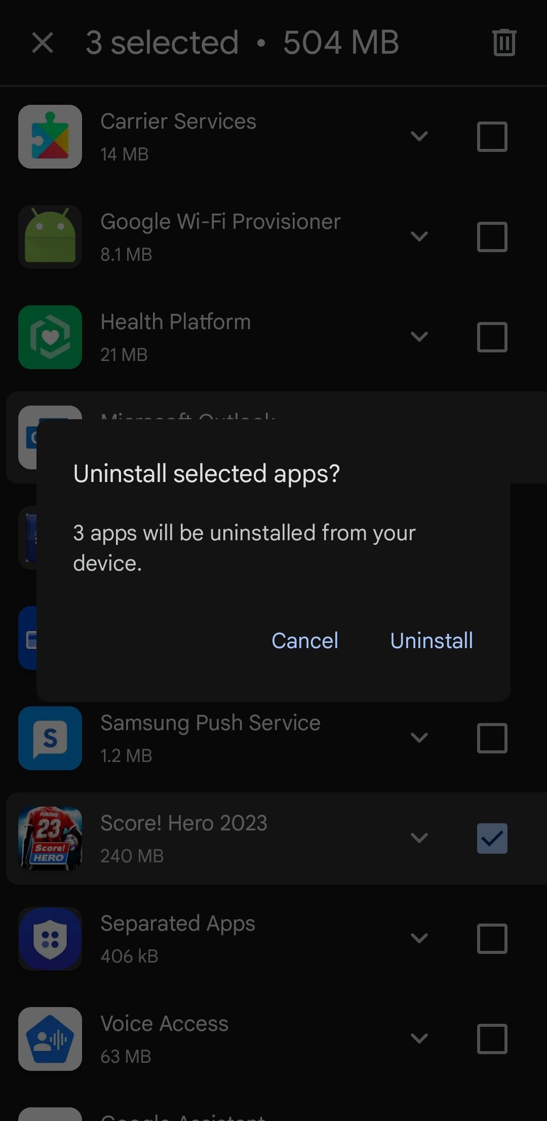 Uninstall apps prompt in Play Store