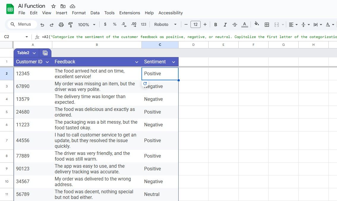Usando a IA para executar uma análise de sentimentos no Google Sheets