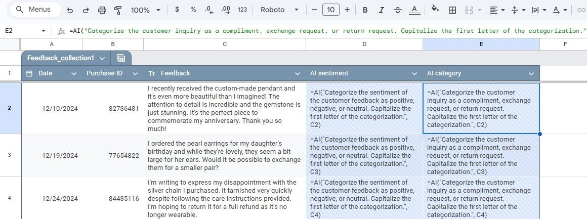 Usando a função de IA nas folhas do Google
