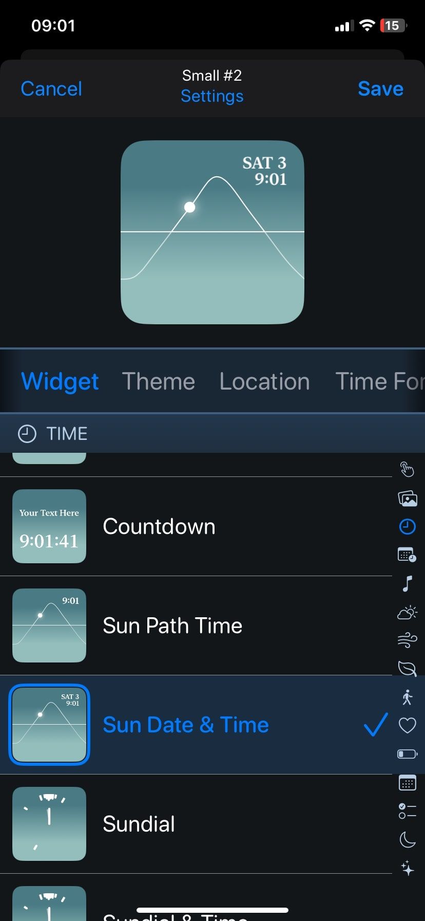 Процесс создания виджета в приложении Widgetsmith