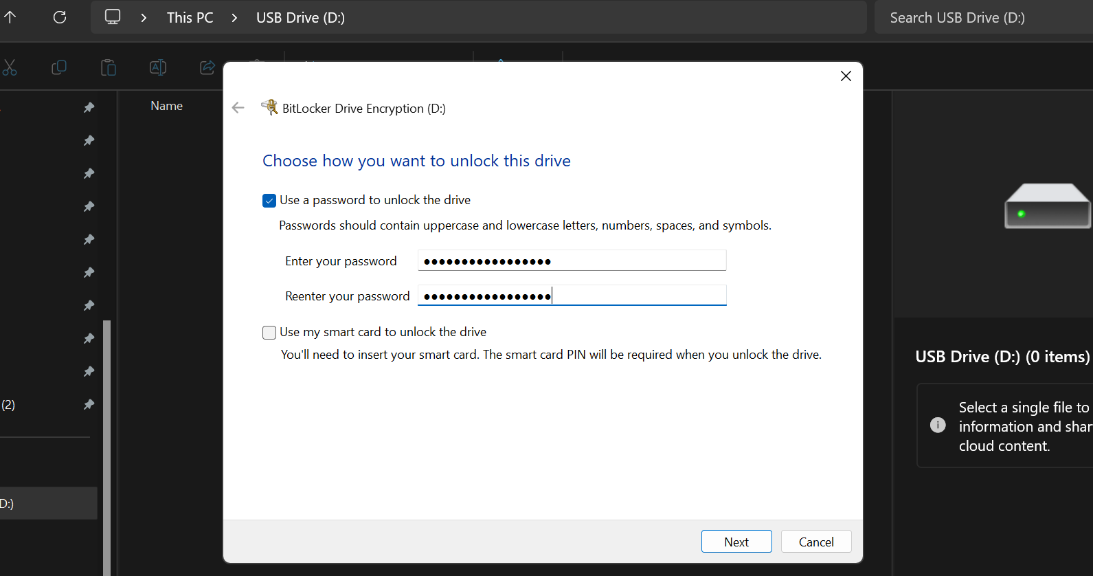 Add password to USB