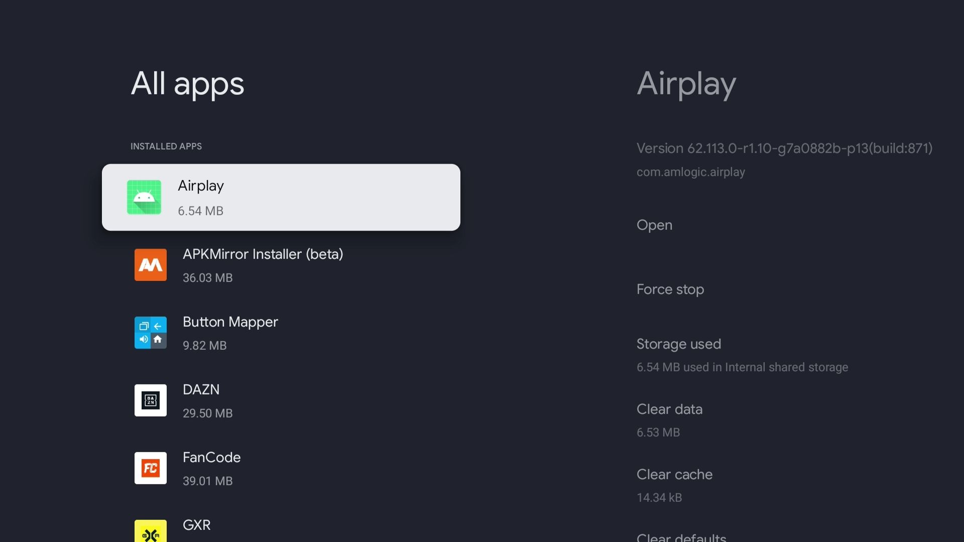 Apps menu in Google TV