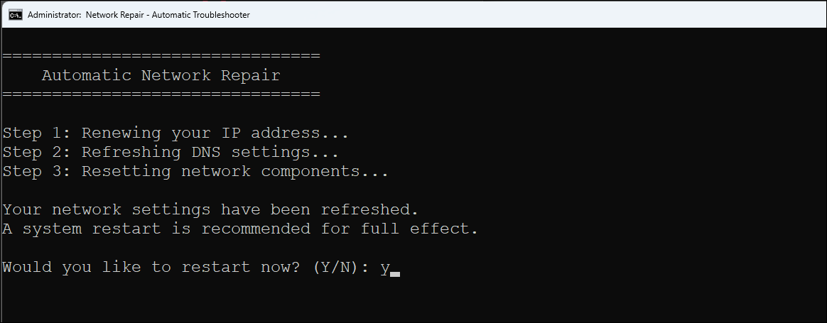 automatic network repair option in Windows Maintenance Tool