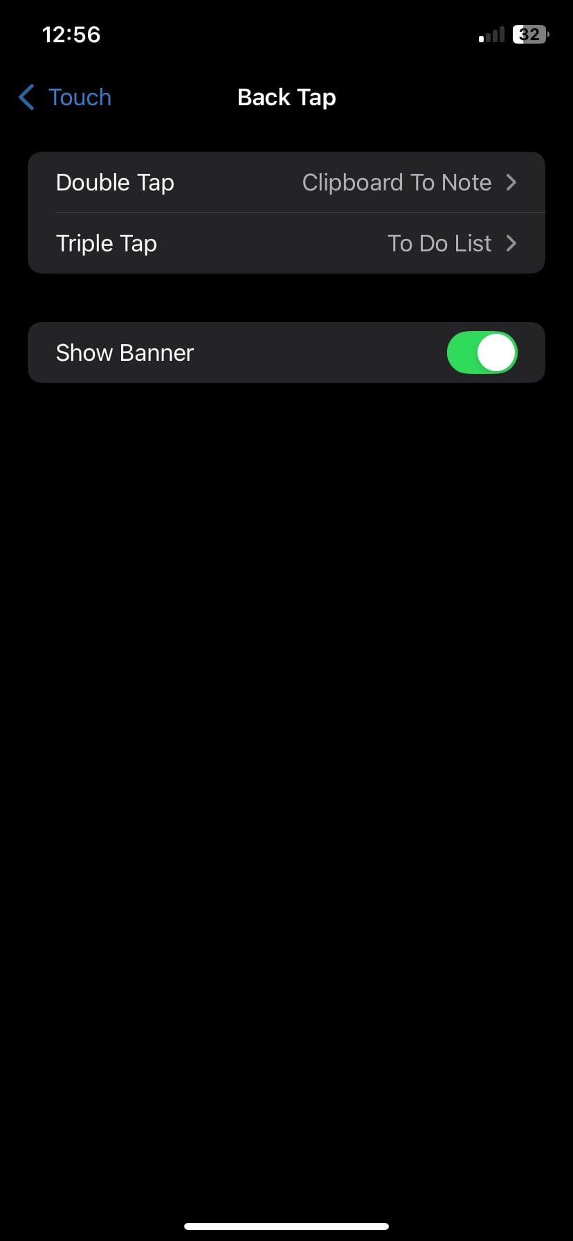 صفحه تنظیمات backtap در iOS