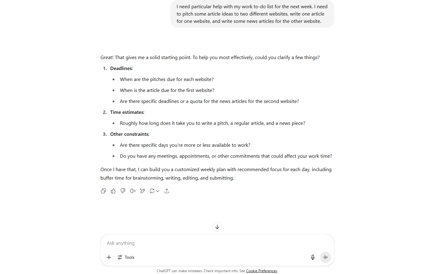 ChatGPT provides to-do list help