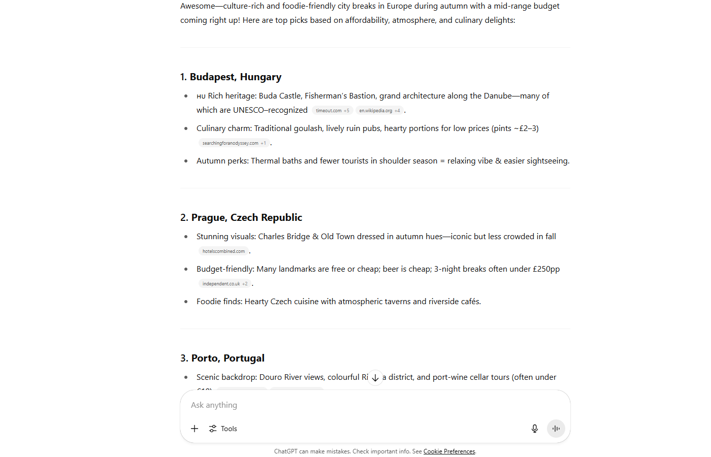 ChatGPT offers vacation suggestions